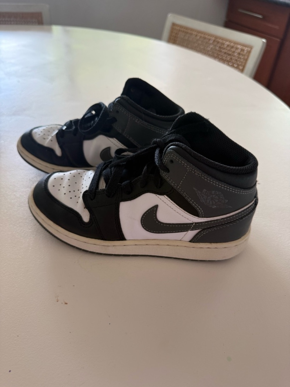 Jordan Kids Black White Gray Mid-Top Sneakers